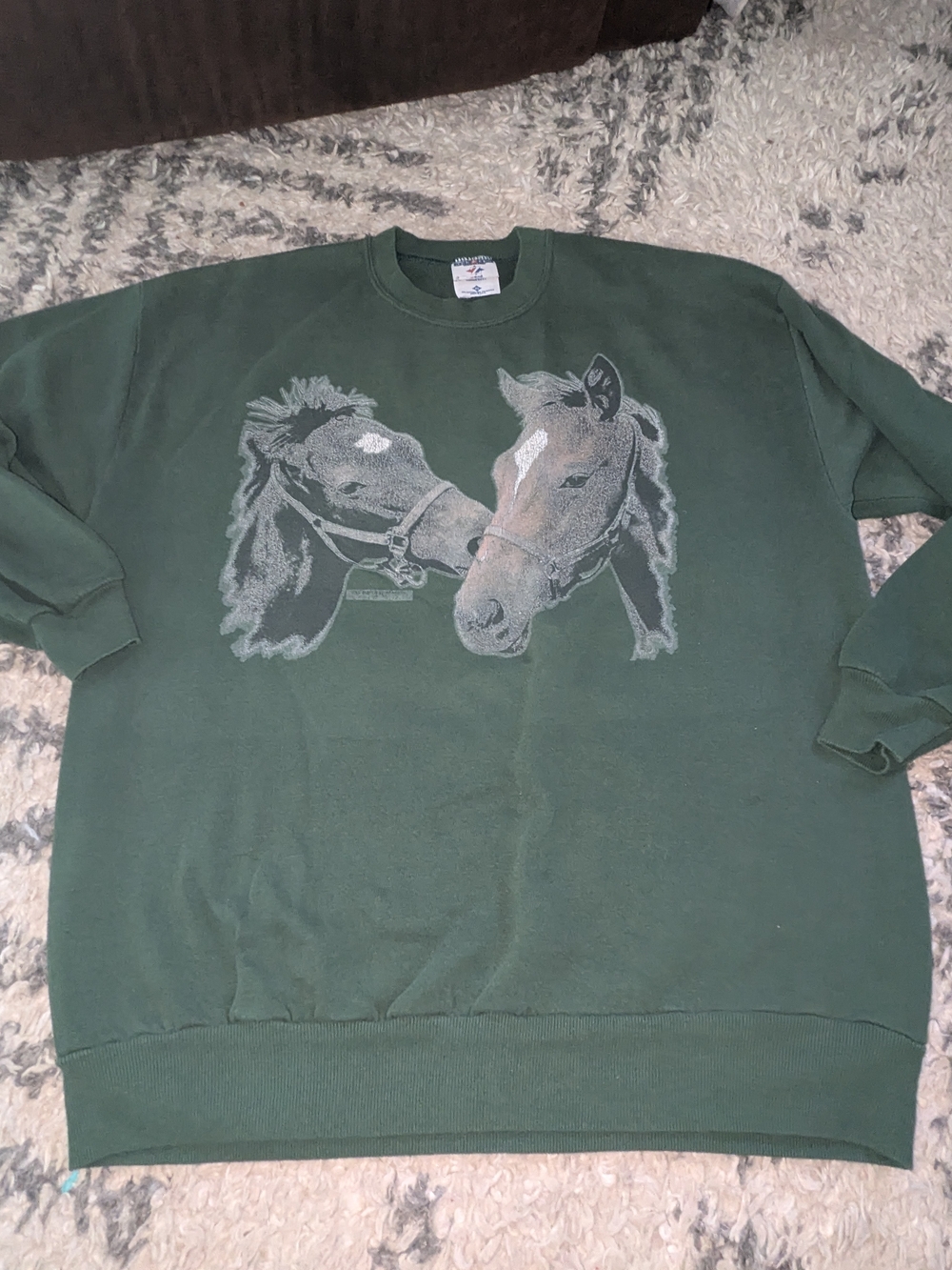 Jerzees Dark Green Crewneck Sweatshirt with Horse Graphic